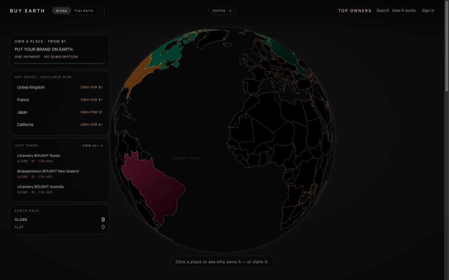 BUY EARTH live globe marketplace on desktop
